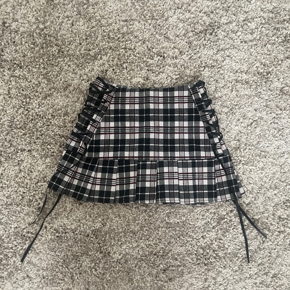 XXS Current Mood Lace Up Plaid Mini Skirt